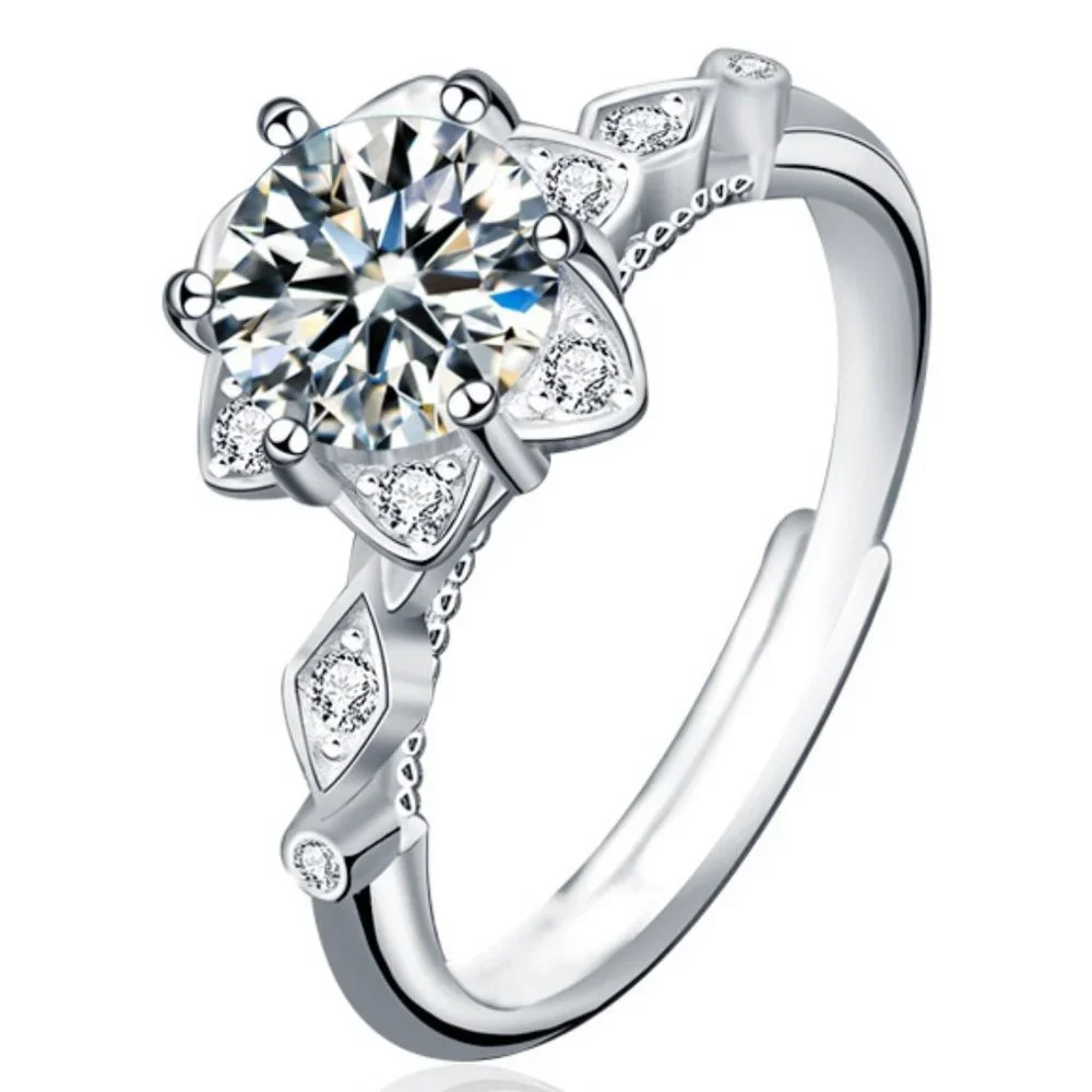 Certified 1ct. t.w. Diamond Moissanite Flower Ring NEW F